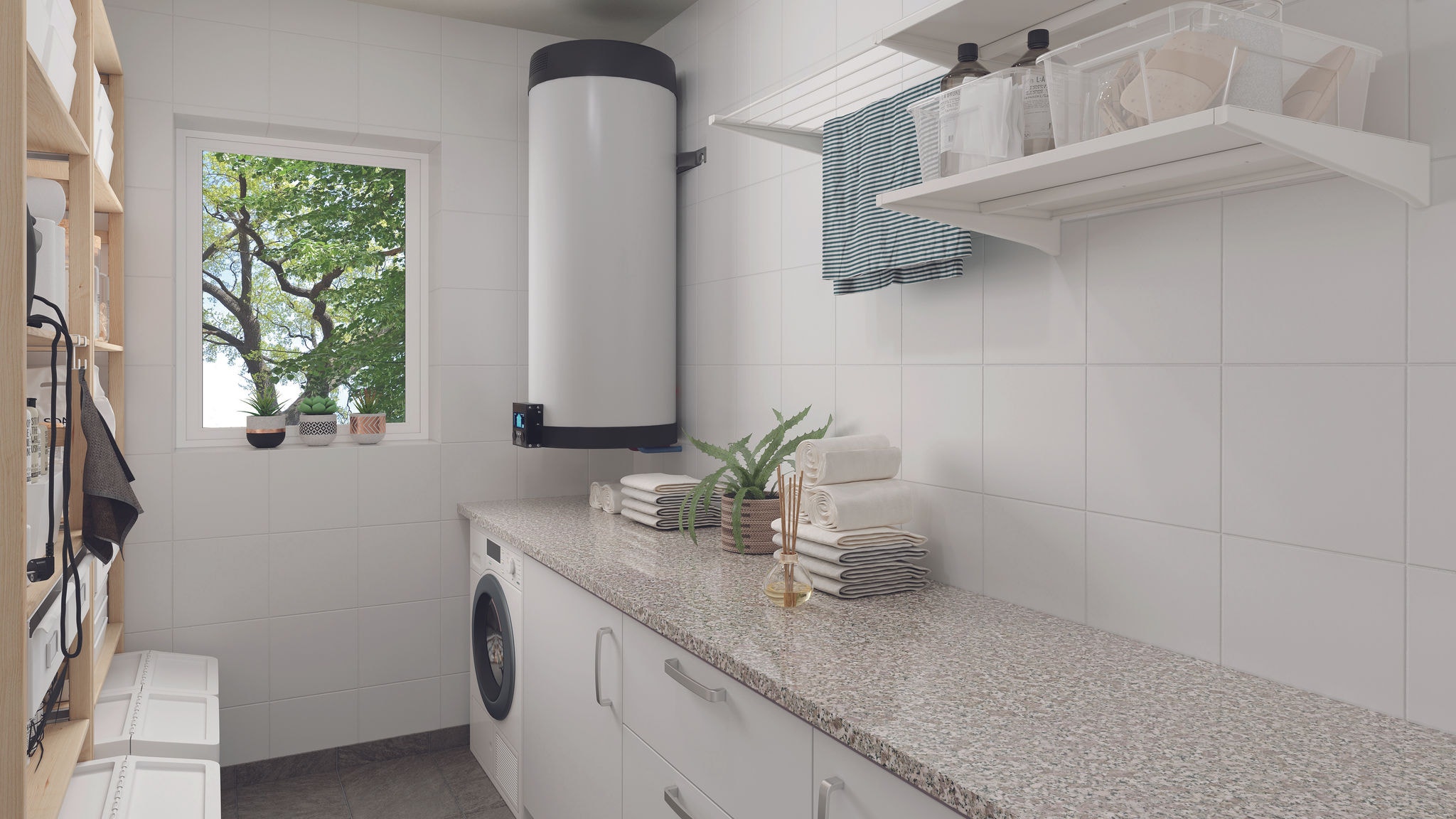 Daikin Warmwasserspeicher in einer Waschküche