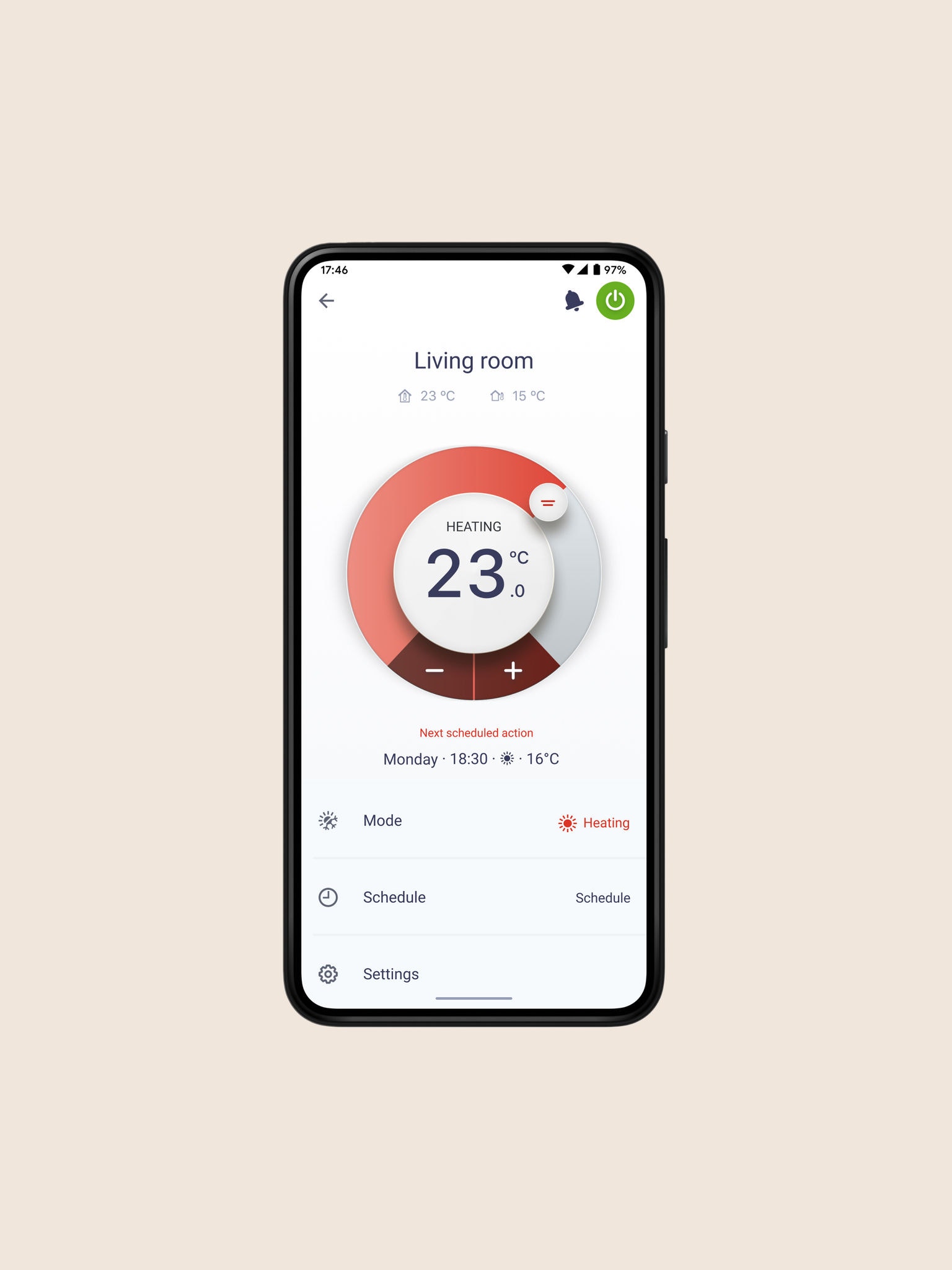 Packshot: Onecta App auf einem Smartphone