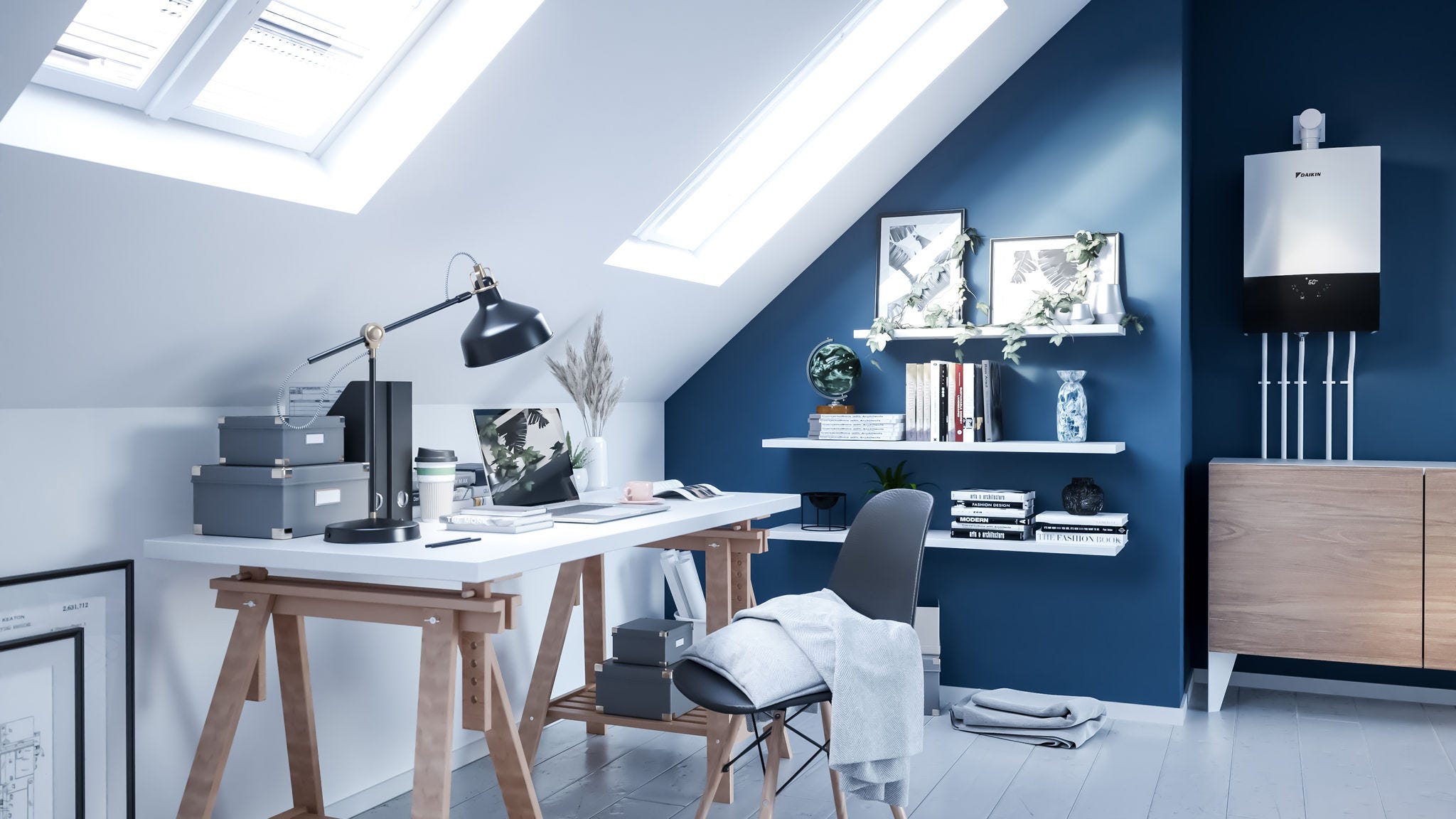 Innengerät mit Gas-Brennwertkessel in einem Studentenzimmer